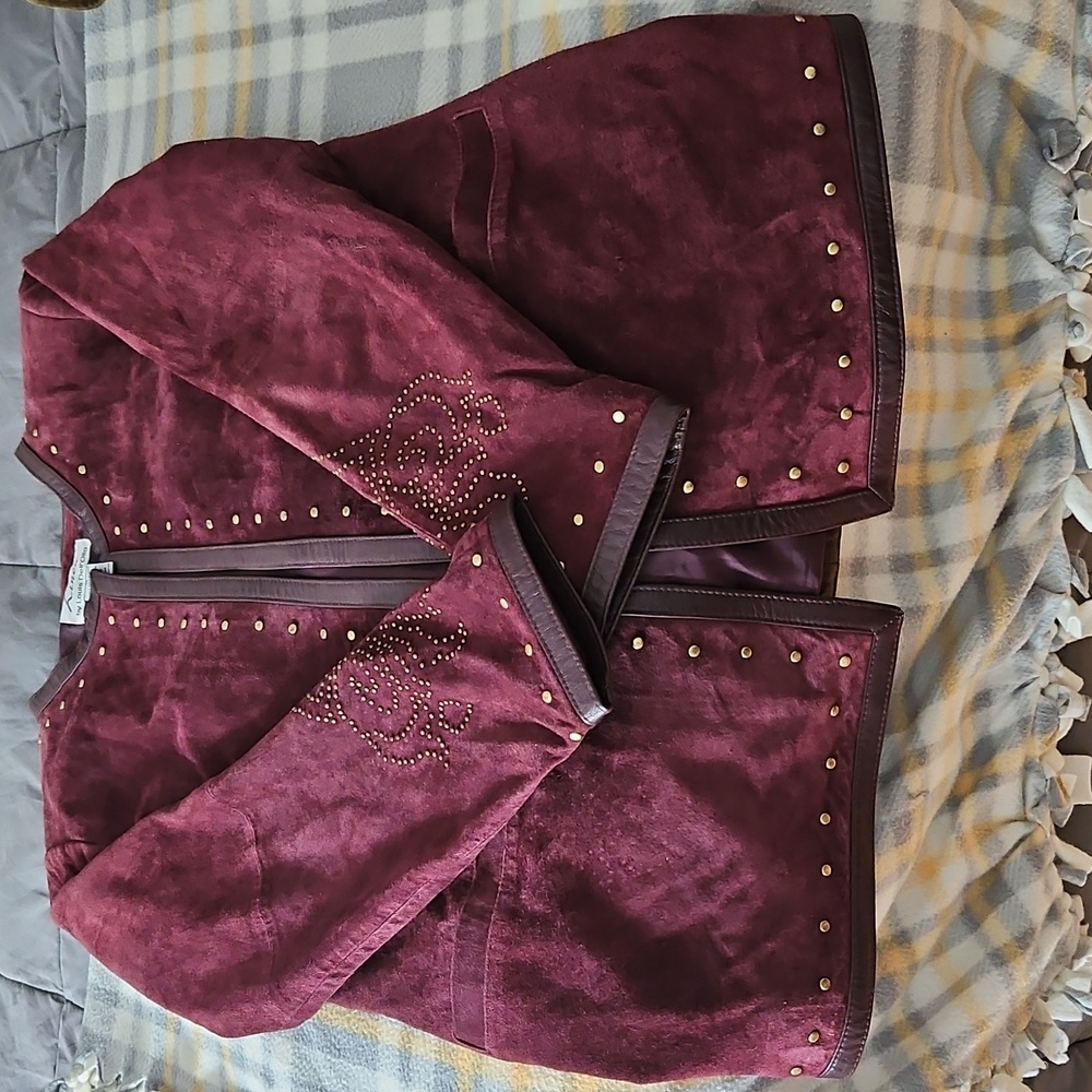Linea By Louis Dell'Olio Deep Burgandy Suede Leather Jacket